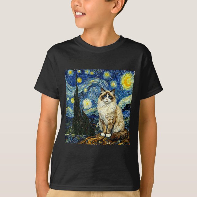 T-shirt Van Gogh Art Starry Night - Funny Ragdoll Cat Arti (Devant)