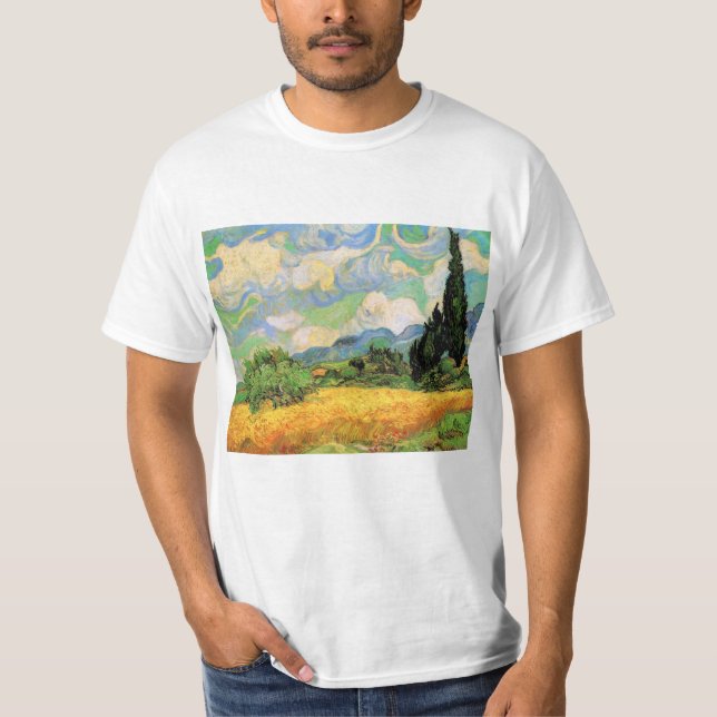 T-shirt Van Gogh Champ de blé w Cyprès à Haute Galline (Devant)