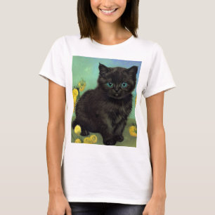 T-shirt Van Gogh Chat noir Fleurs jaunes