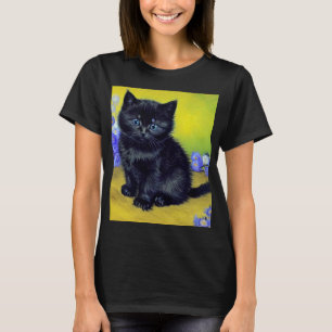 T-shirt Van Gogh Chat noir Fleurs violettes