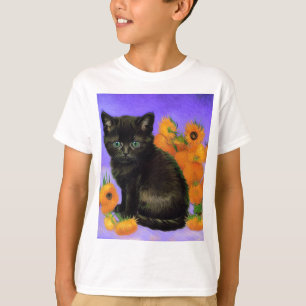 T-shirt Van Gogh Kitten noir avec des tournesols