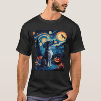 T-shirt Van Gogh Nuit Étoilée Chien Citrouilles Chauves-so