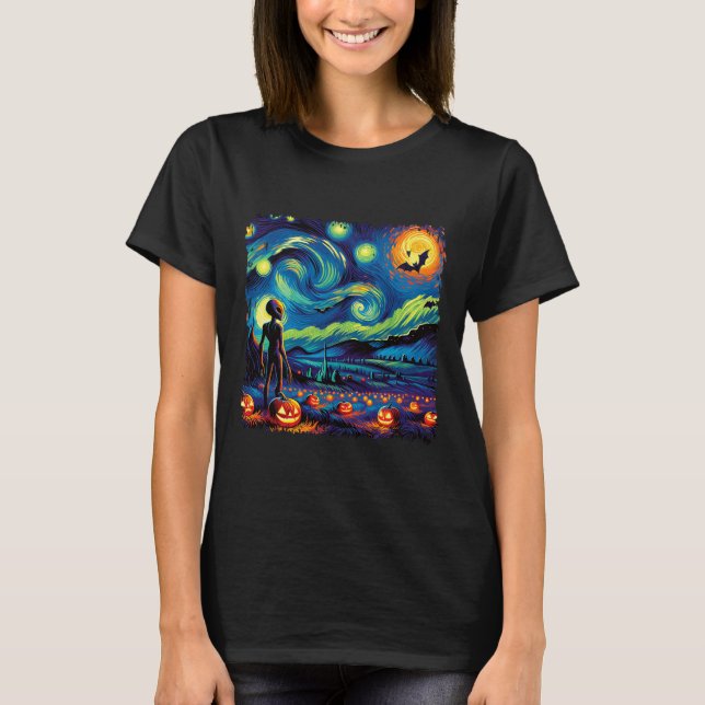 T-shirt Van Gogh Starry Alien de nuit Homme Halloween Pum  (Devant)