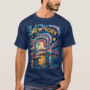 T-shirt Van Gogh Starry Night Art New York Liberty Skyline