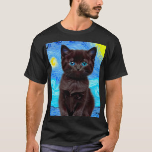 T-shirt Van Gogh Starry Night Black Cat