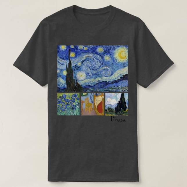 T-shirt Van Gogh Starry Night, Irises, Room with Chair, an (Design devant)