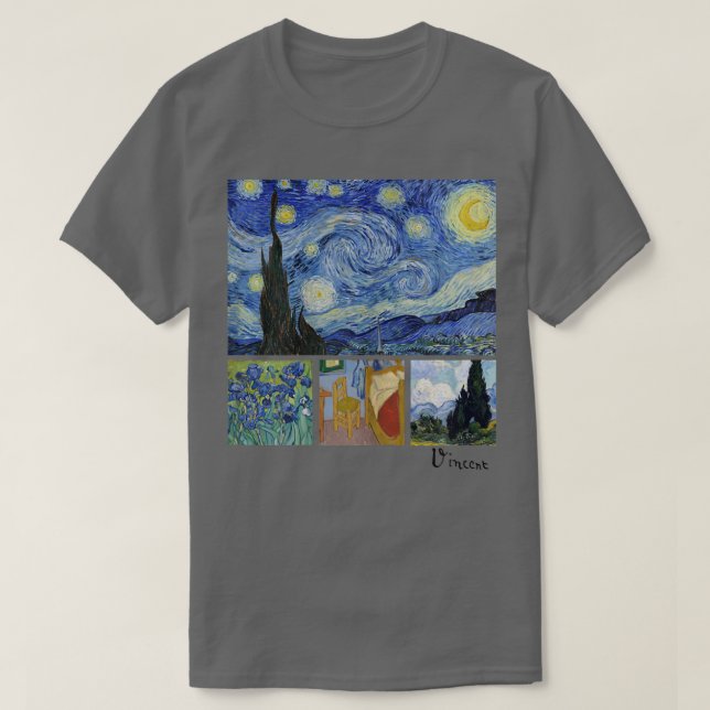 T-shirt Van Gogh Starry Night, Irises, Room with Chair, an (Design devant)