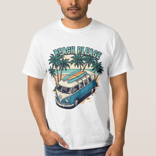 T-shirt Van Rétro Surf Beach Please (Devant)