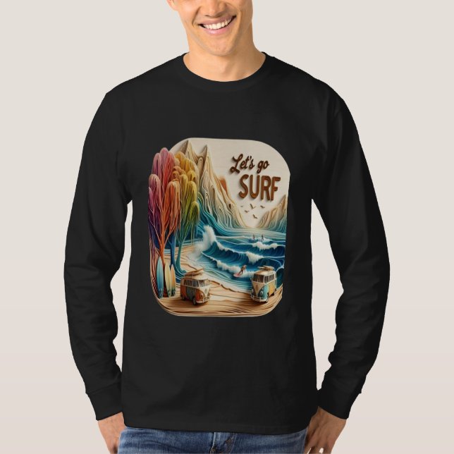 T-shirt Van Stationné avec planches de surf sur Sandy Shor (Devant)