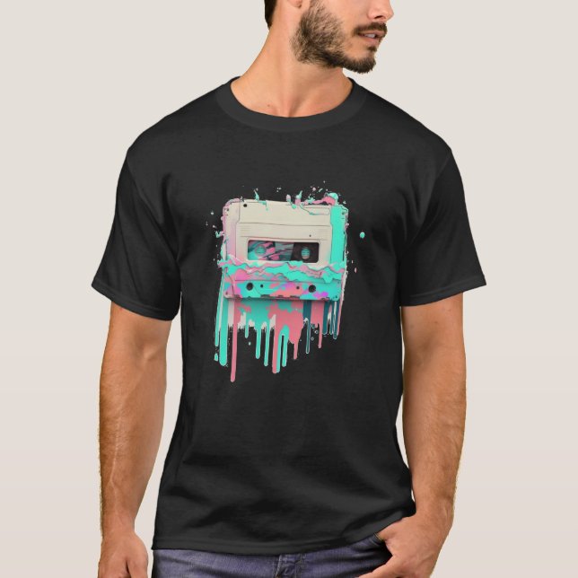 T-shirt Vaperwave Aesthetic Glitch Cassette Tape Retrowave (Devant)