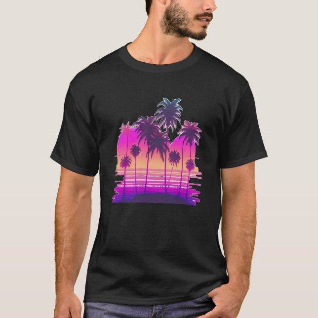 T-shirt Vaperwave Aesthetic Glitch Palm Retrowave Synthwav (Devant)