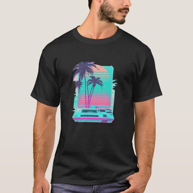 T-shirt Vaperwave Aesthetic Glitch Palm Tree Retrowave Syn (Devant)