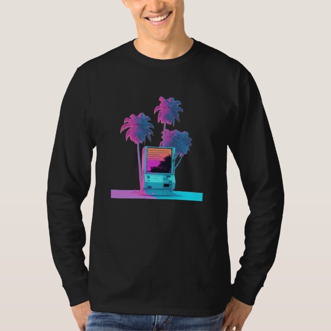 T-shirt Vaperwave Aesthetic Glitch Palm Tree Retrowave Syn (Devant)