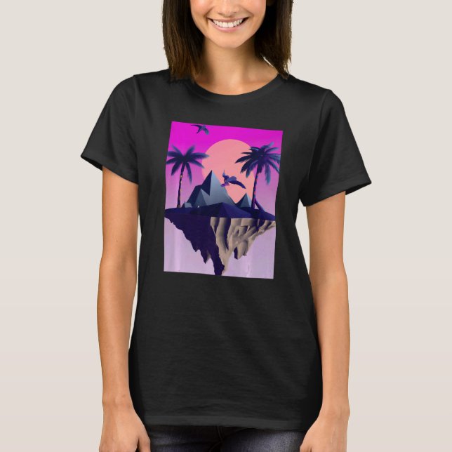 T-shirt Vaporwave Aesthétique Ile Volante Avec Palmiers Et (Devant)