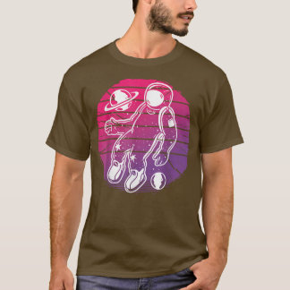 T-shirt Vaporwave astronaut floating net to some planets, 