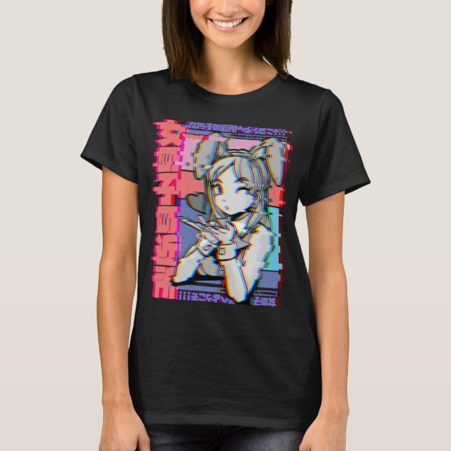 T-shirt Vaporwave esthétique japonaise Retro Anime Girl (Devant)
