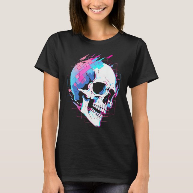 T-shirt Vaporwave Glitch Crâne Cyberpunk Festival Techwear (Devant)