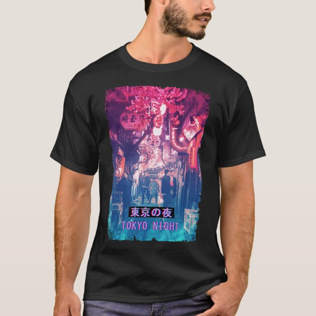 T-shirt Vaporwave Japan Street Fashion Glitch Tokyo Nuit (Devant)