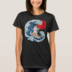 T-shirt Vaporwave Japonais Neko Great Cat Wave Sushi R