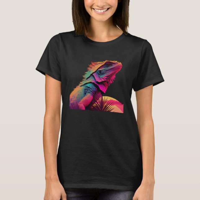 T-shirt Vaporwave Lizard Pogona Dragon (Devant)