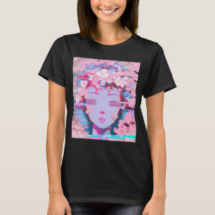 T-shirt Vaporwave Synthwave Retrowave Glitch Cherry Blosso