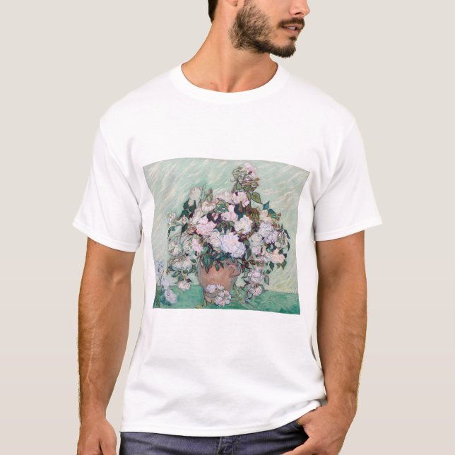 T-shirt Vase avec roses roses roses, Van Gogh (Devant)