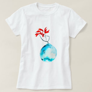 T-shirt Vase bleu Ikebana aquarelle art