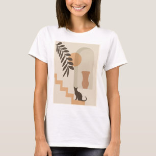 T-shirt Vase Chat Feuille Escalier, Art Géométrique Abstra