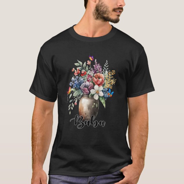 T-shirt Vase de femmes papillons Fleur sauvage Baba (Devant)