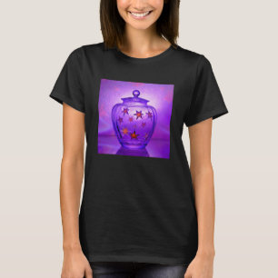 T-shirt Vase en verre transparent violet avec étoiles doré