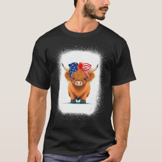 T-shirt Veau à poils longs du 4 juillet blanchi USA Patrio