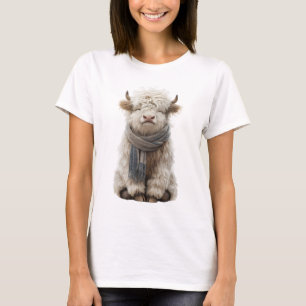 T-shirt Veau de vache Highland mignon et duveteux portant 