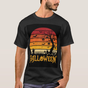 T-shirt Vecteur de cimetière rétro Halloween Coucher de so
