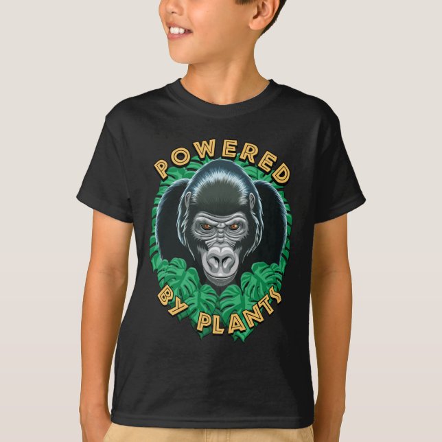 T-shirt Vegan Gorilla - Propulsé Par Citation Plante (Devant)
