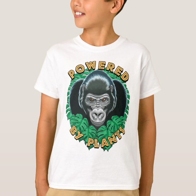T-shirt Vegan Gorilla - Propulsé Par Citation Plante (Devant)