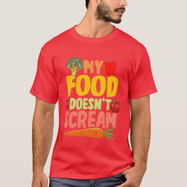 T-shirt Vegan Vegetarier My Food Doesnt Scream retro (Devant)