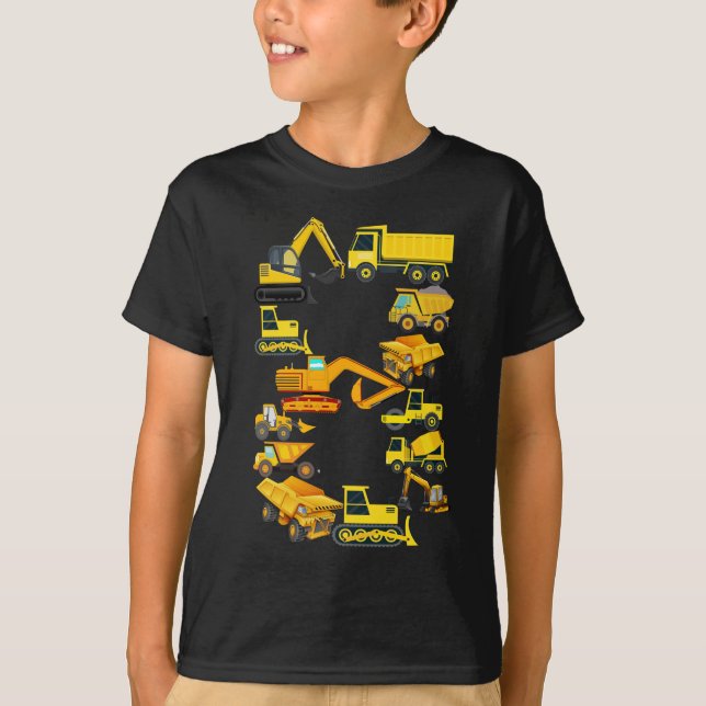 T-shirt Véhicules De Construction Camions Pour Garçons De  (Devant)