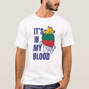 T-shirt Veines de sang de coeur lituanienne Drapeau à main