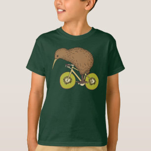 T-shirt Vélo d'équitation de kiwi avec des roues de kiwi