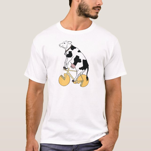 T-shirt Vélo d'équitation de vache avec des roues de roue (Devant)