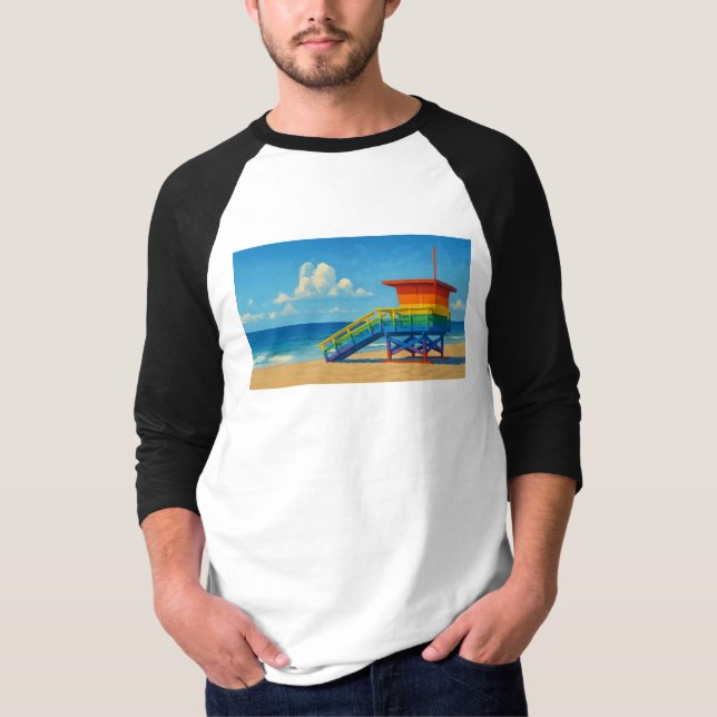 T-shirt Venice Beach Rainbow Lifeguard Stand (Devant)