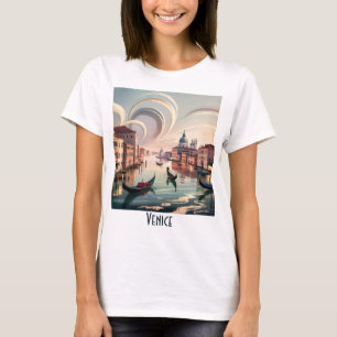 T-shirt Venise Italie Gondole Canal Aquarelle Rétro Voyage