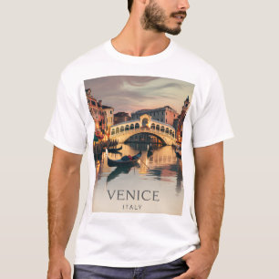 T-shirt Venise Italie Vacances Pont Canal Crépuscule Rétro