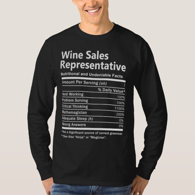 T-shirt Vente de vin Représentant Facteurs nutritionnels E (Devant)