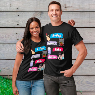 T-shirt Ventilateur de culture K-Pop, Ramen, Boba et Anime