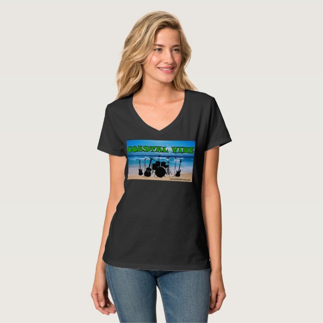 T-shirt Ventilateur de V-Neck féminine de Vibe côtière (Devant entier)