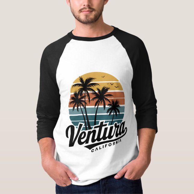 T-shirt Ventura California - coucher de soleil rétro vinta (Devant)