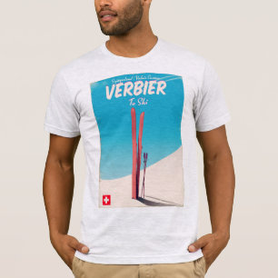 T-shirt Verbier, affiche vintage Suisse de voyage en ski.