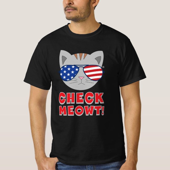 T-shirt VÉRIFIEZ MEOWT ! Chat Drapeau Américain (Devant)
