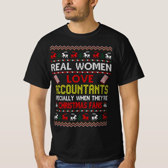 T-shirt Véritables femmes comptables noël vilain pull tee  (Devant)